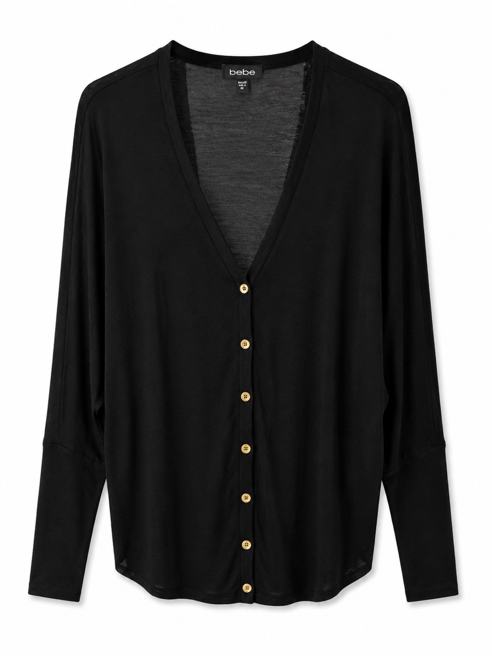 Bebe Black V-Neck Button-Front Cardigan with Gold Buttons